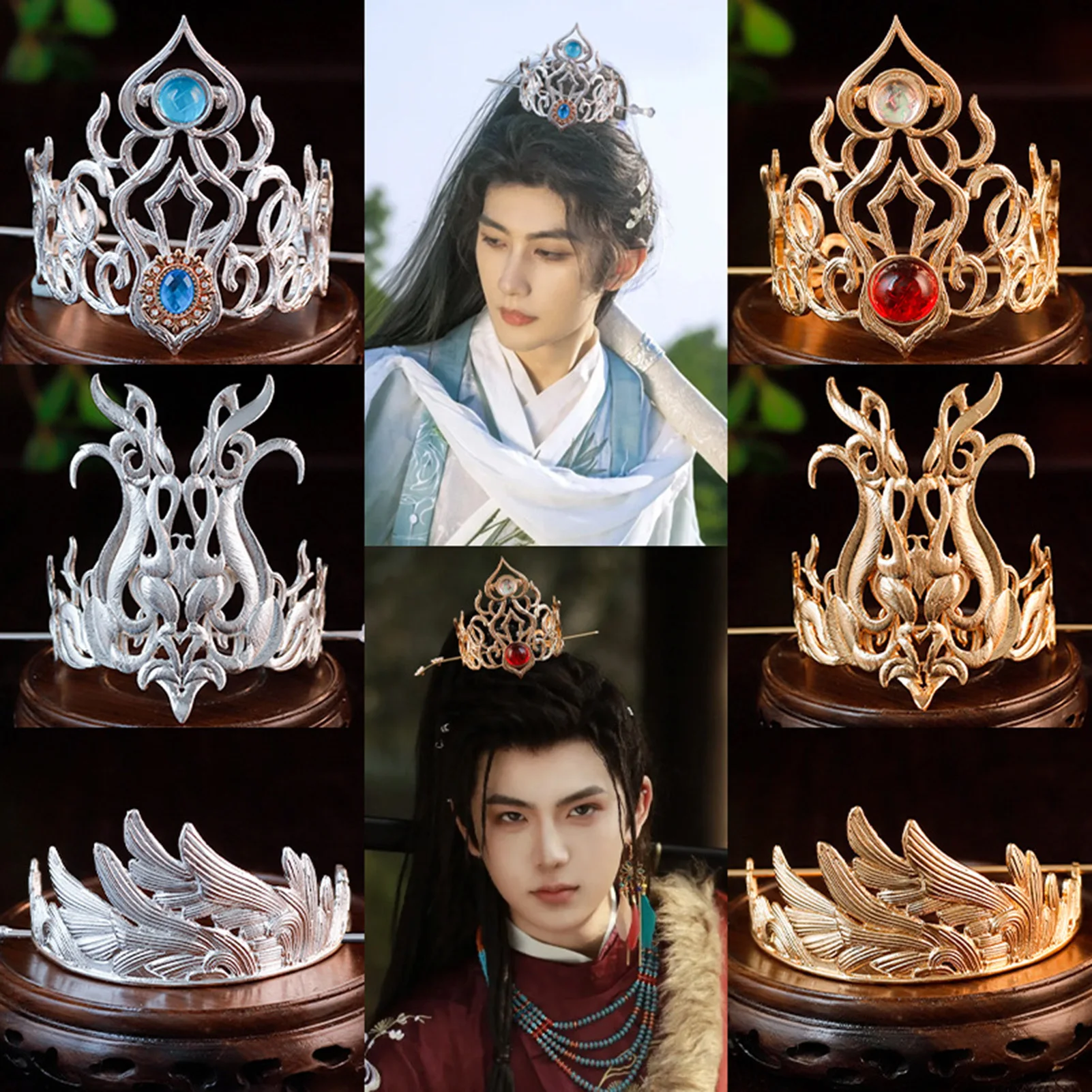 Alte Hanfu Haarnadel mit Krone Unisex Metall Kristall Haarstab chinesischen Stil Cosplay Partys Tiaras Retro Prom Haarschmuck