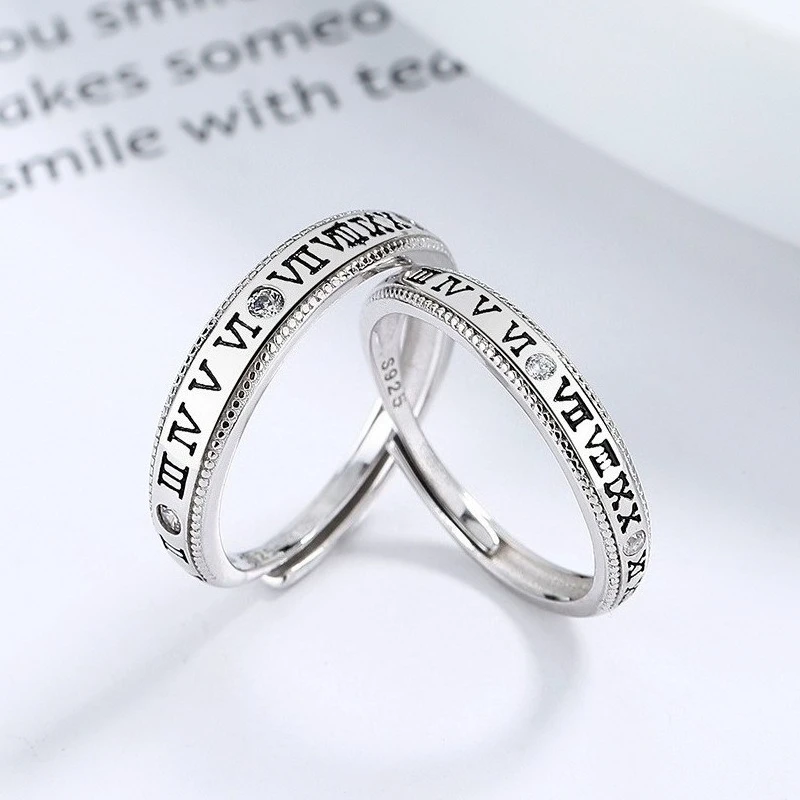925 Sterling Silver Roman Numeral Couple Rings Minimalist Lovers Finger Rings Fashion Silver Jewelry for Valentine's Day Gifts