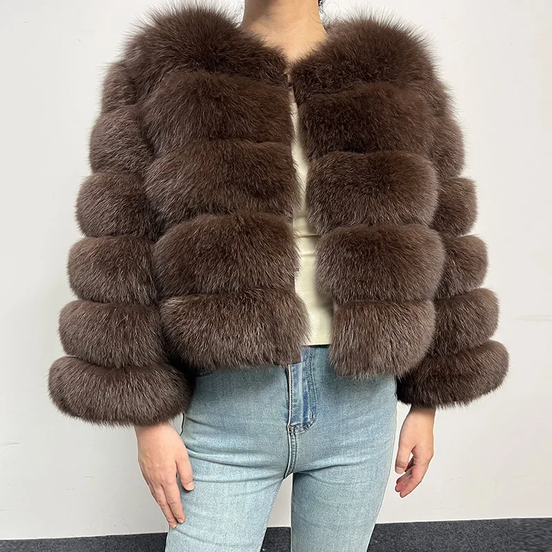 new 2024 Coffee Natural Real Fox Fur Coat Women Winter Warm Luxury Fur Jacket Detachable Long Sleeve Female Vest Furry clothing