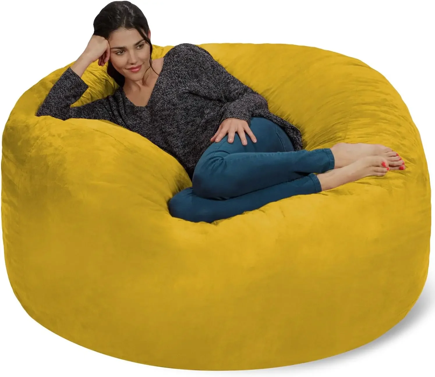 Chill Sack Bean Bag Chair: Giant 5' Memory Foam Furniture Bean Bag - Big Sofa with Soft Micro Fiber Cover - Lemon