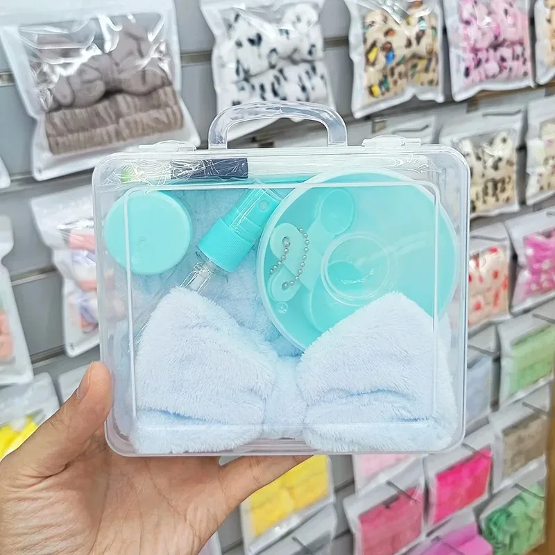 ชุดมาส์กหน้าแบบพกพา 12 ชิ้น, อุปกรณ์ทำความสะอาดผิวหน้าสำหรับผู้หญิง, ที่คาดผมแบบโบว์, ที่รัดข้อมือซับน้ำสำหรับมาส์กหน้า