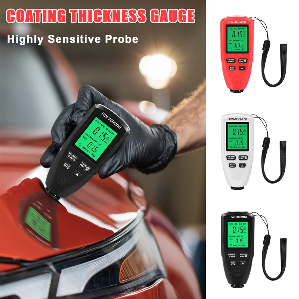 HW-300PRO Car Paint Coating Thickness Gauge Car Paint Electroplate Metal Coating Thickness Tester Meter 0-2000μm Fe & NFe Probe