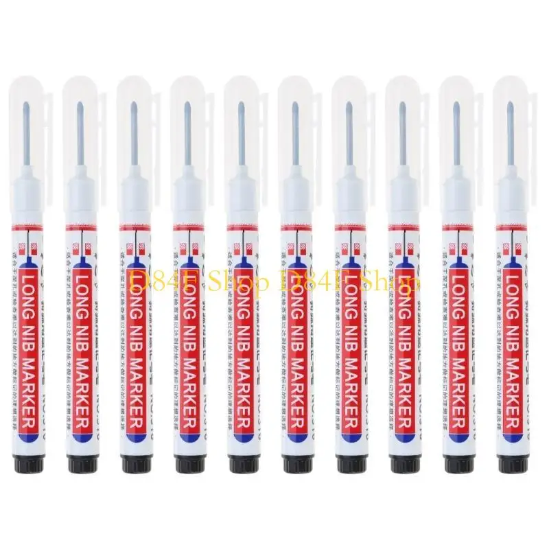 D84F Colorful Carpenter Pens for Woodworking 10Pieces Long Head Deep Hole Marker, Waterproof and Durable  Long Nose Pens