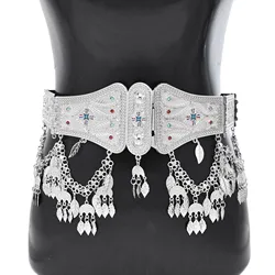 Silver Plated Moroccan Caftan Belt Heart Sequins Tassel Belly Chains for Women Men Vintage Ethnic Tribal Indian Body Jewelry