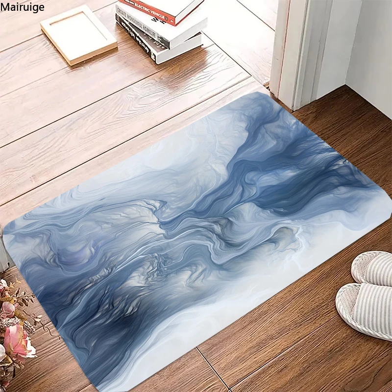 Abstract Blue Marble Printed Kitchen Bath Entrance Door Mat Carpet For Floor Indoor Soft  Anti-wrinkle Non-slip Rug Home Decor