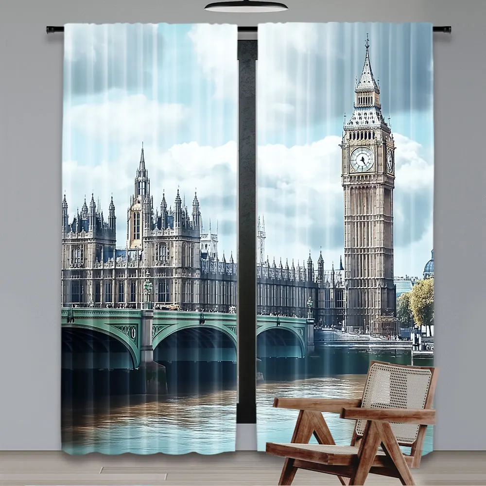 2Pcs London Landmarks Curtain Big Ben St Paul'S Cathedral Women Men Living Room Dorm Apartment Bedroom Aesthetic B