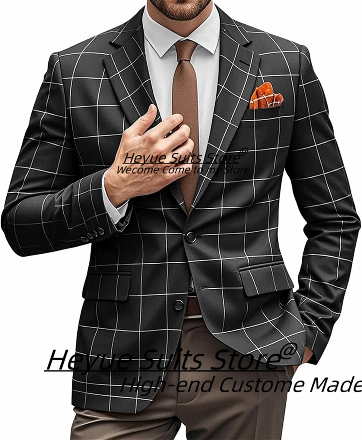 

Деловые клетчатые мужские костюмы по индивидуальному заказу, приталенные мужские смокинги с зубчатыми лацканами для выпускного вечера, комплекты из 2 предметов, мужские банкетные пиджаки, костюм Homme ﻿