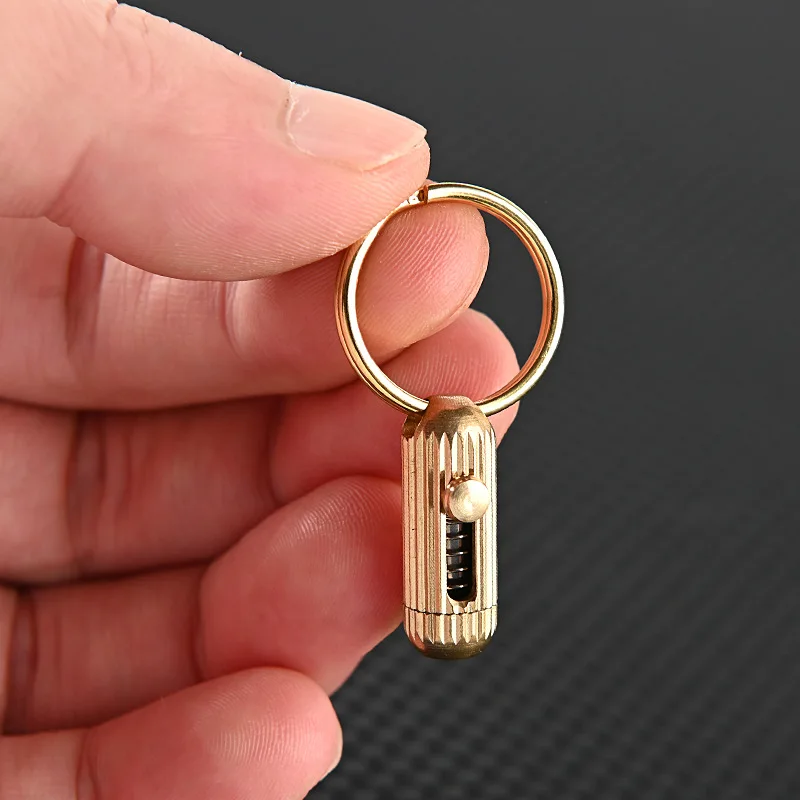 Brass Mini Capsule Push Knife Key Chain Pendant Men Portable Express Delivery Knife Function Key Ring Push Pull Pocket Knife