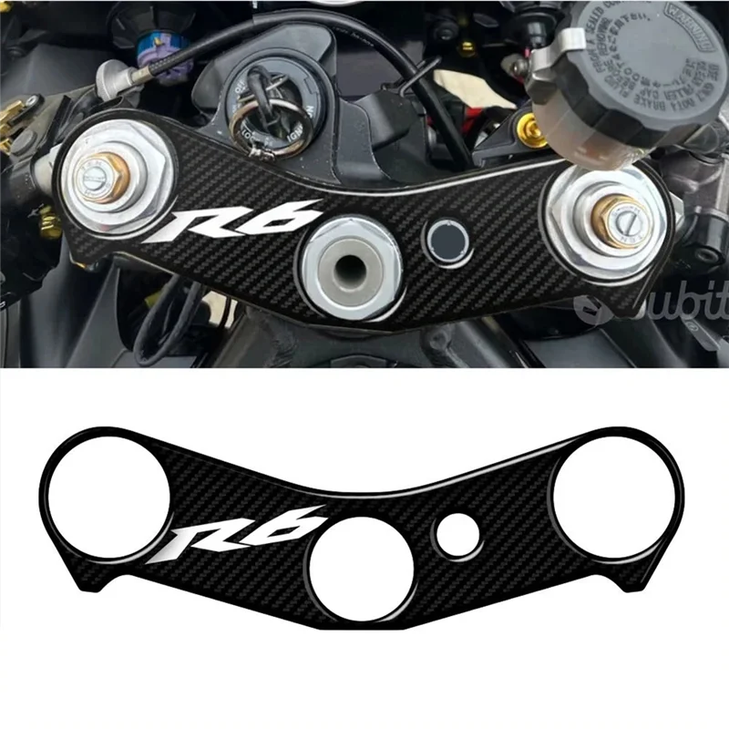 3D Motorcycle Carbon-Look Upper Triple Yoke Cover Protector Decal Sticker Case For Yamaha YZF R6 2006-2016