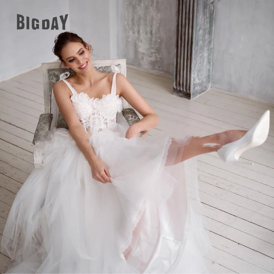 Exquisite Wedding Dress For Woman 2024 Boat-Neck A-Line Tulle Lace Appliques Sleeveless Bride Gown Court Train Vestido de Custom