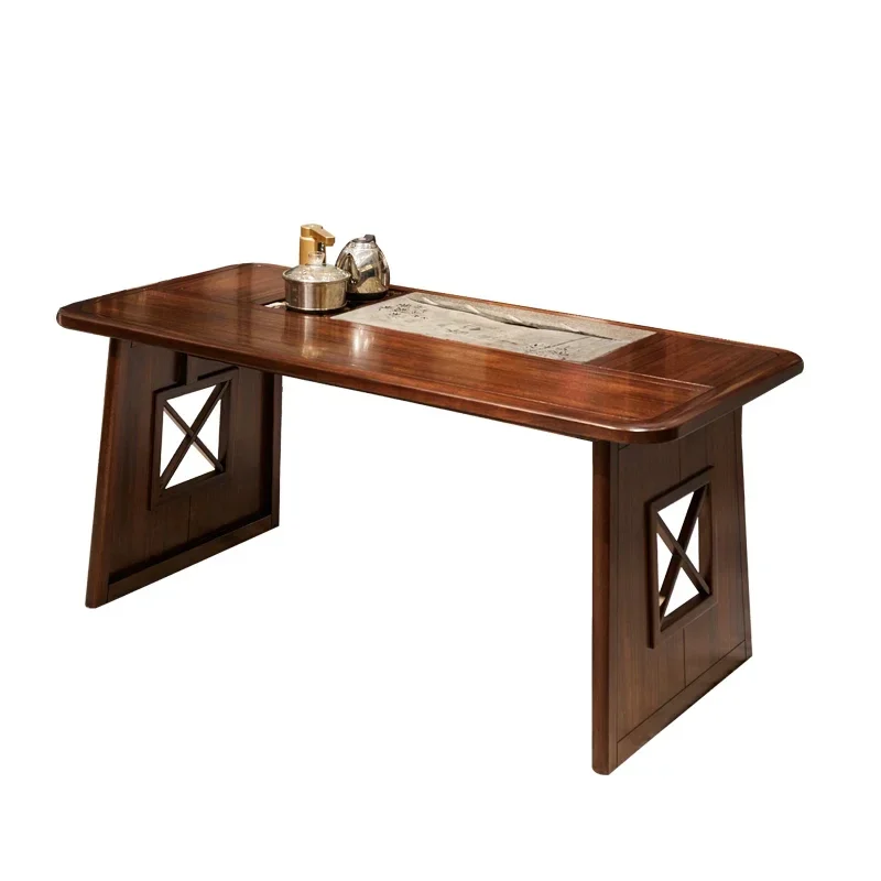 

New Chinese ebony solid wood kung fu table ebony stone tray integrated tea table office