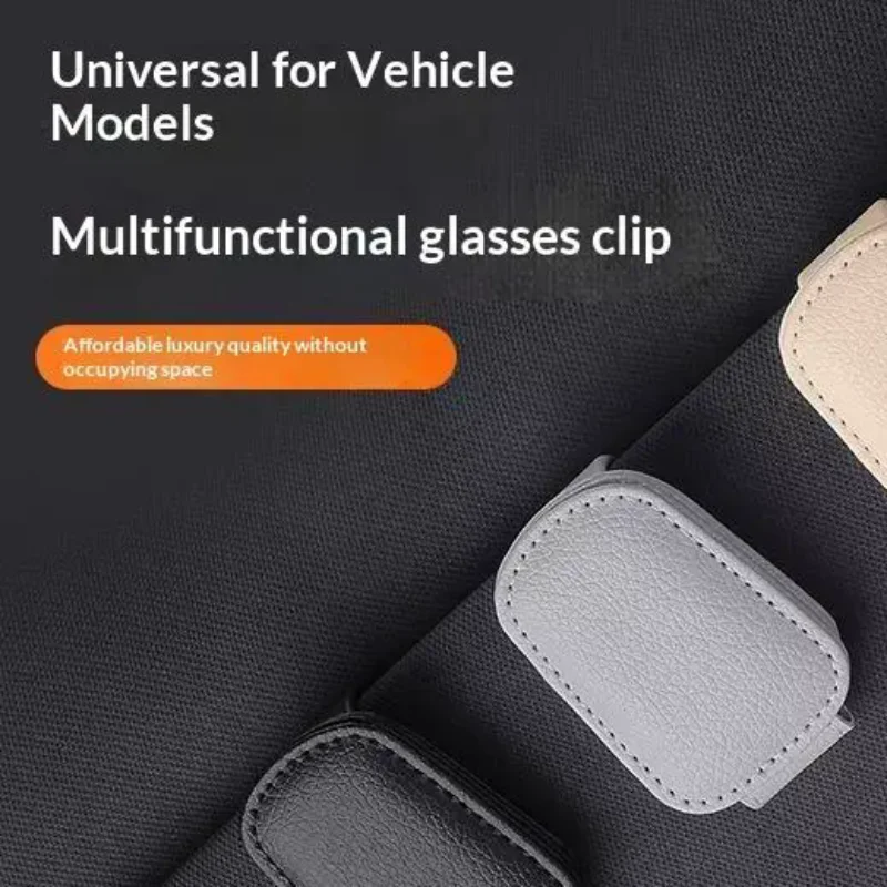 Car Sunglasses Clip Leather Eyeglass Holder Magnetic Closure Sun Visor Mount Universal Multicolor For Car Interior Storage