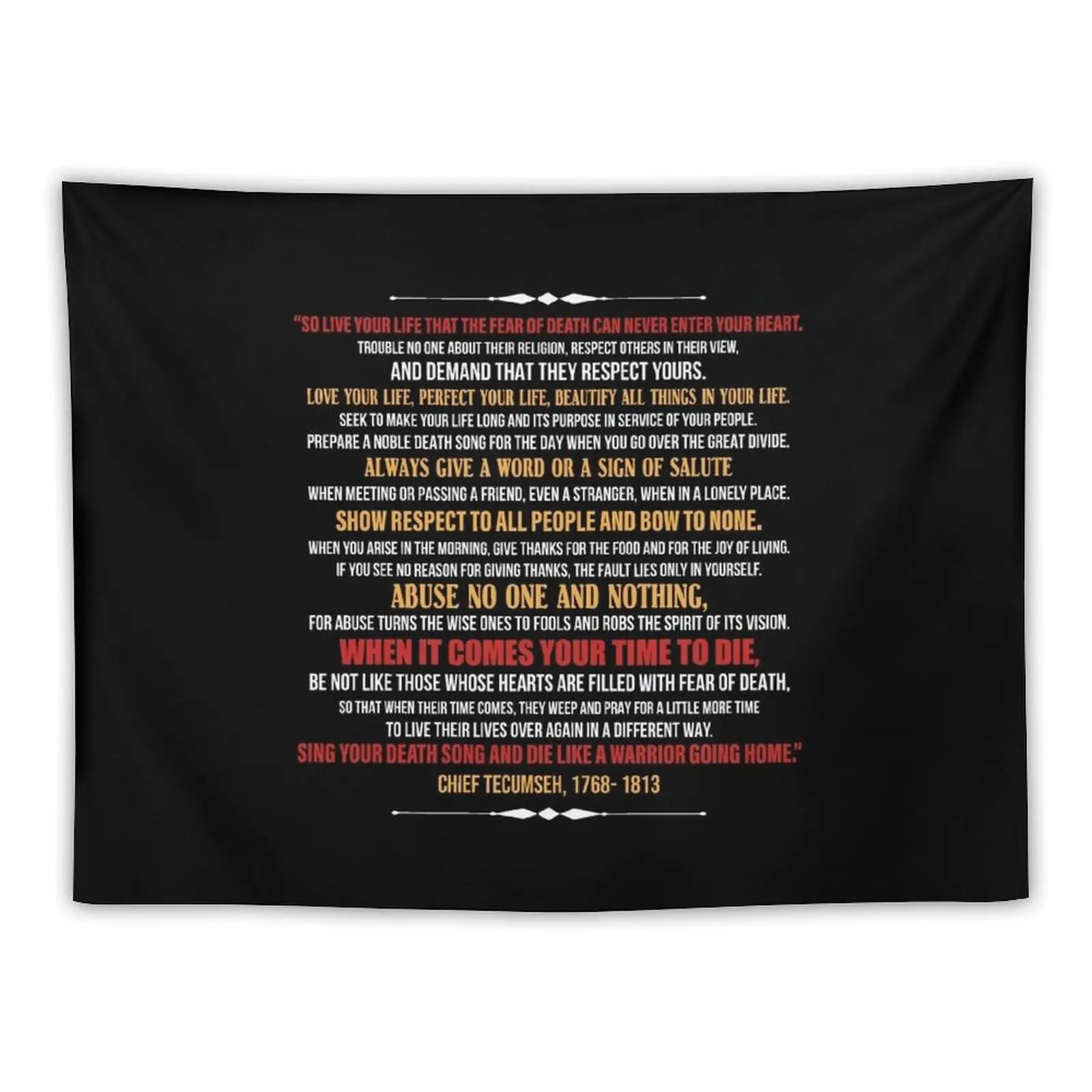 So Live Your Life Poem by Tecumseh - Motivational Design Tapestry House Decor Wallpaper Tapestry