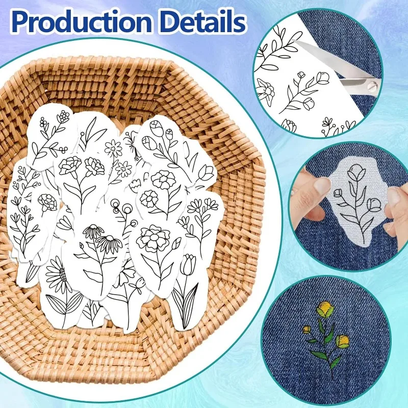 4 Sheets Flowers Pattern Water Soluble Hand Sewing Stabilizers for Fabric Embroidery Stitch for Embroidery Beginners Lovers
