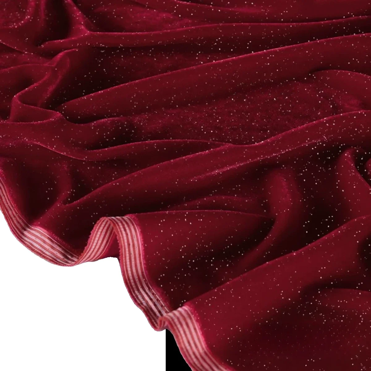 

Deep red diamond sparkling velvet starry fabric, bright velvet fabric sewing women's dress design background decoration fabric