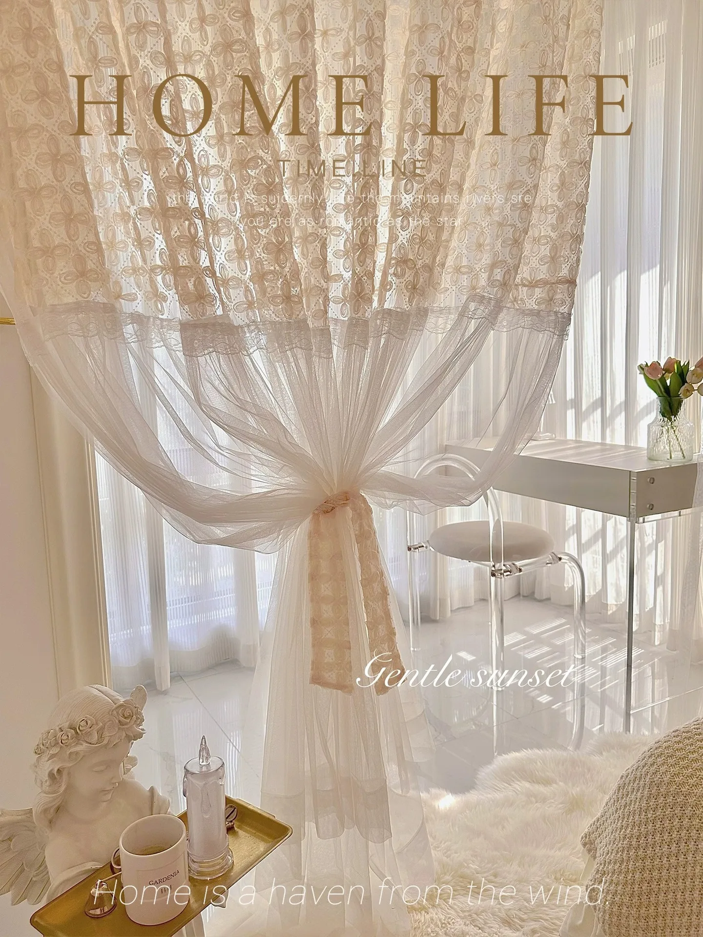 French Lace Dream Floral Screen Curtains for Living Room Bedroom French Window Balcony Window Customized Finished Tulle