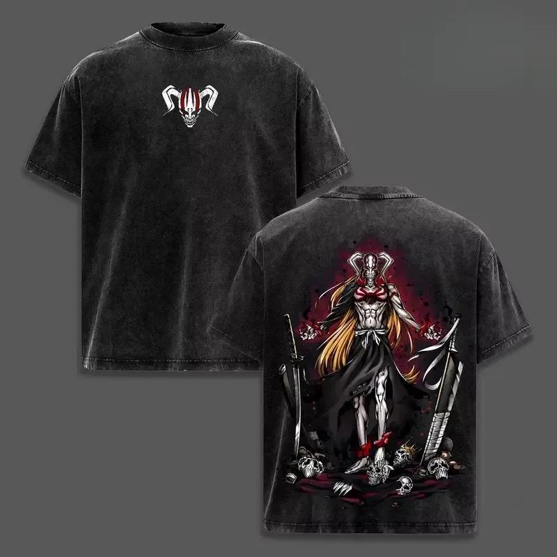 BLEACH T-shirt Anime Vintage Washed Oversized Men Women Streetwear Y2K Short Sleeve Cotton Tee Casual Loose Female Male Clothing