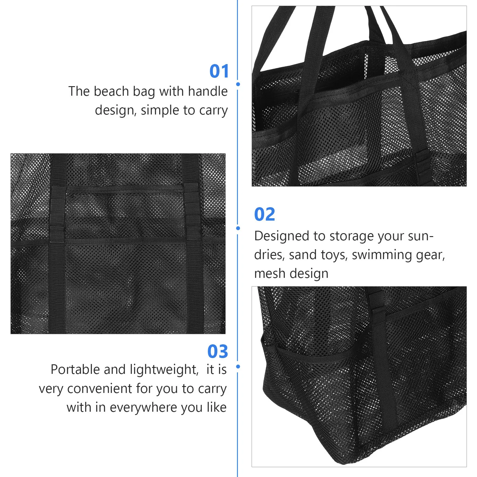 

Mesh Large Beach Bag Swim Tote for Women with Handle Zipper Pocket Portable Storage Suitable for Swimming Outdoor