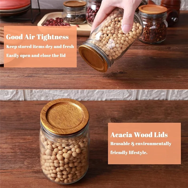 Деревянные крышки TKOH-Mason Jar — прочные многоразовые крышки для хранения банок для консервирования с обычным и широким горлышком