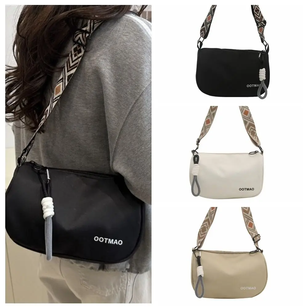 

Cute Solid Color Canvas Crossbody Bag Korean Style Wide Shoulder Strap Nylon Shoulder Bag Zipper Tote Bag Bucket Bag Outdoor