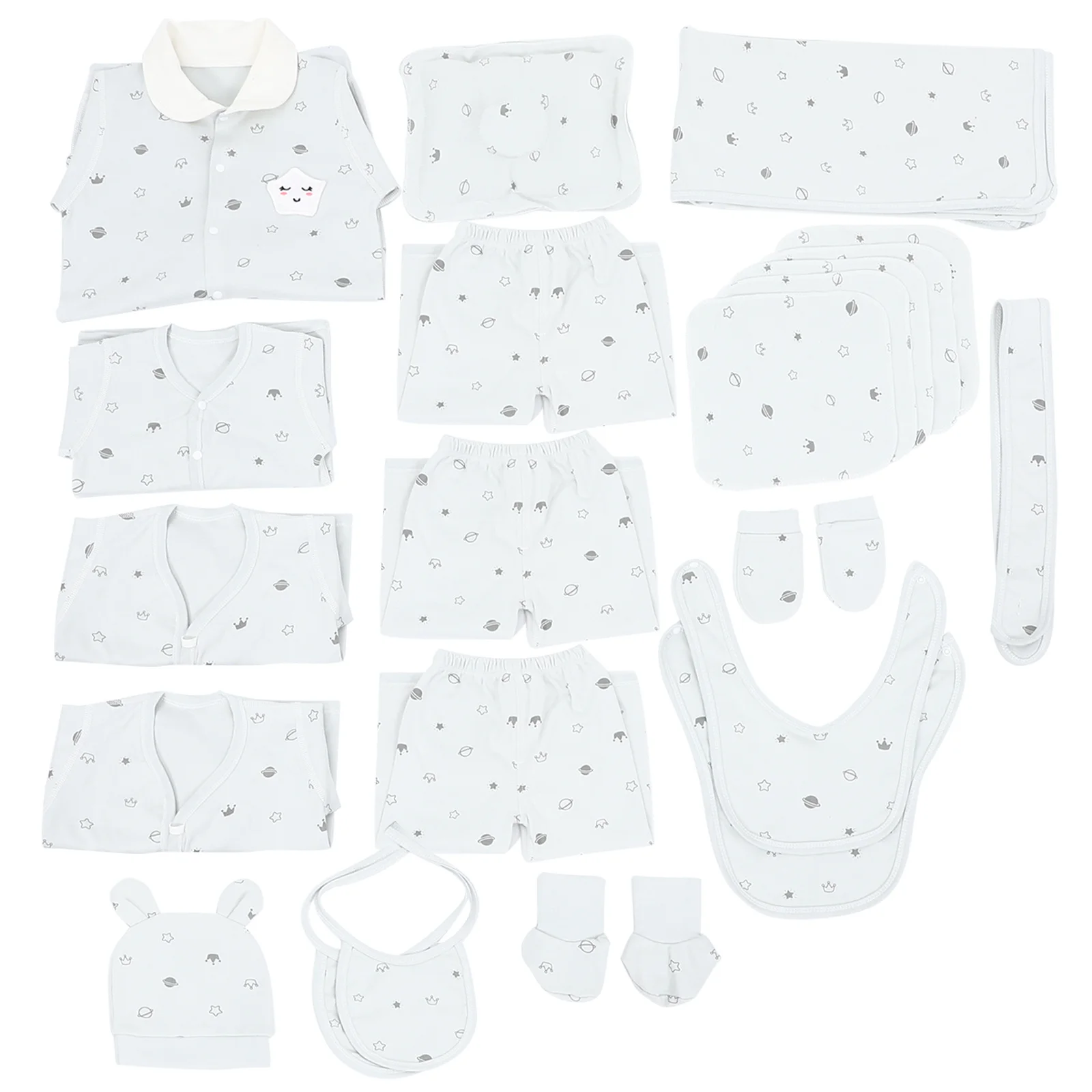 

1Set Infant Baby Clothes Outfit Cute Cotton Jumpsuit Long Sleeves for 0-3 Years Breathable Comfortable Warm Bib Hat Gloves