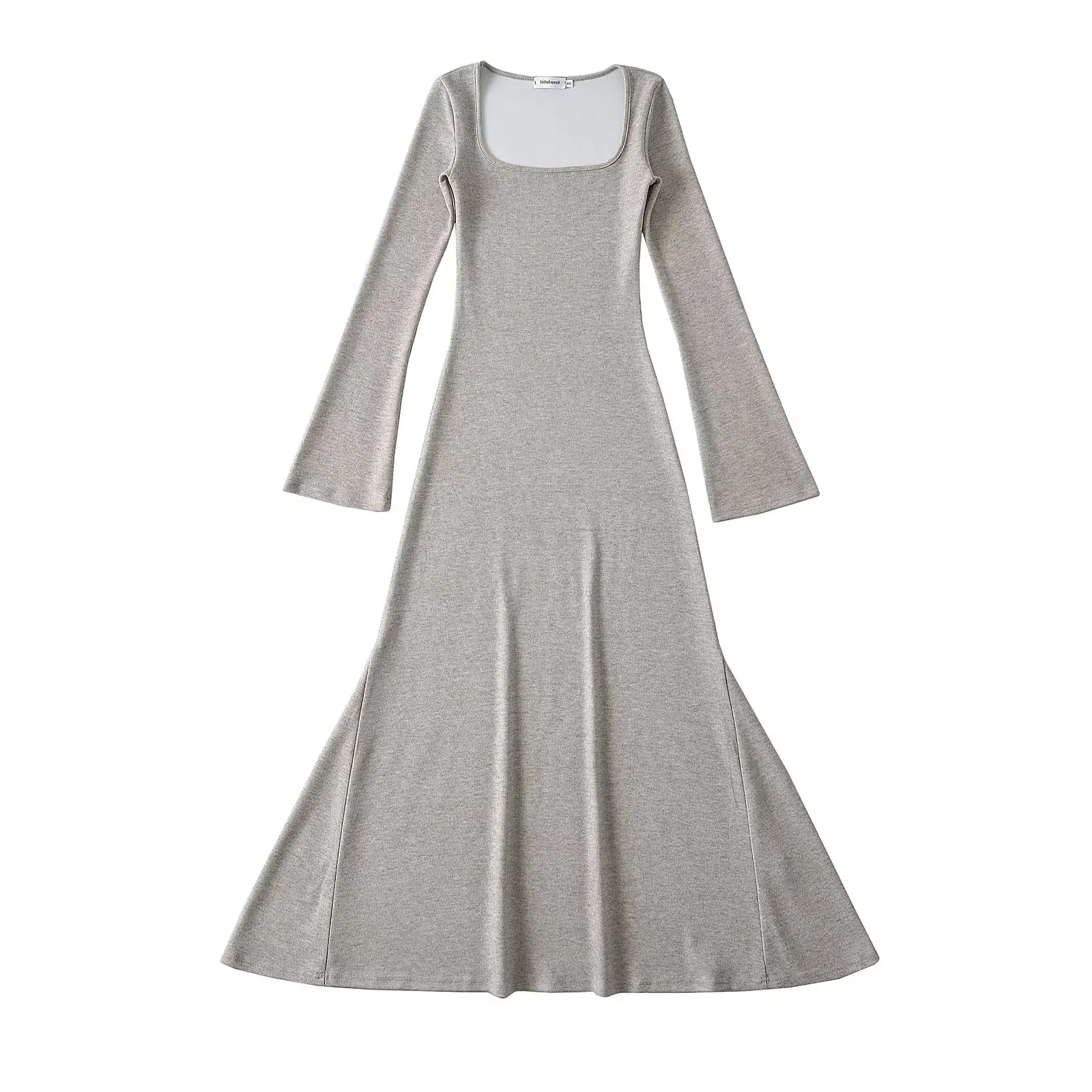 

Kardaian Sle Bell Sve Long Dr Women's Spring Autumn Floing Slimming Waist Fi Tail Dr Sexy Square Collar
