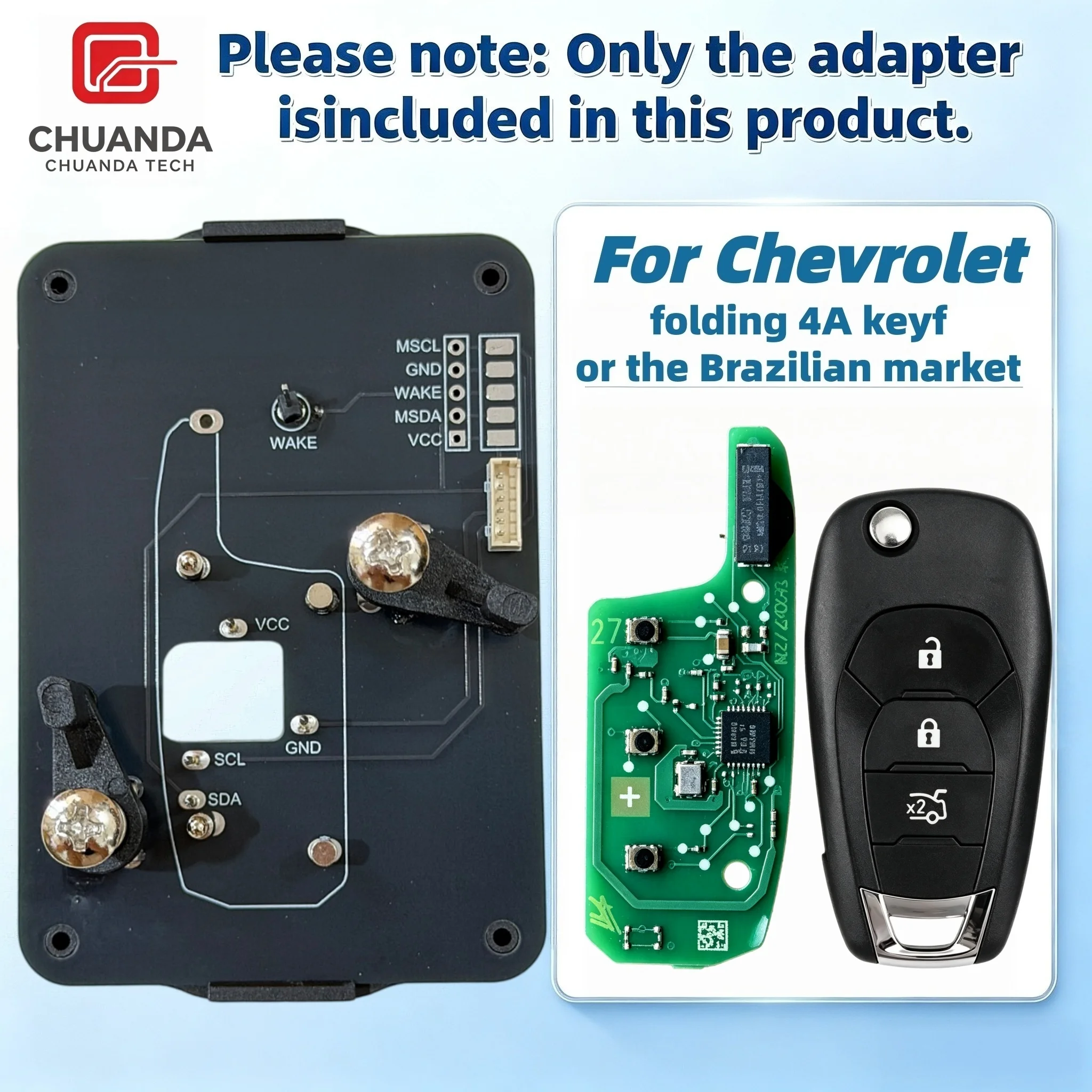 Suitable for Chevrolet 4A Folding Key, Brand New Original Key, 4A Chip 433Mhz, with Dedicated Adapter, Compatible with Nxp Kd Xhorse Cg Kydz Devices, No Welding Required for Reading and Writing