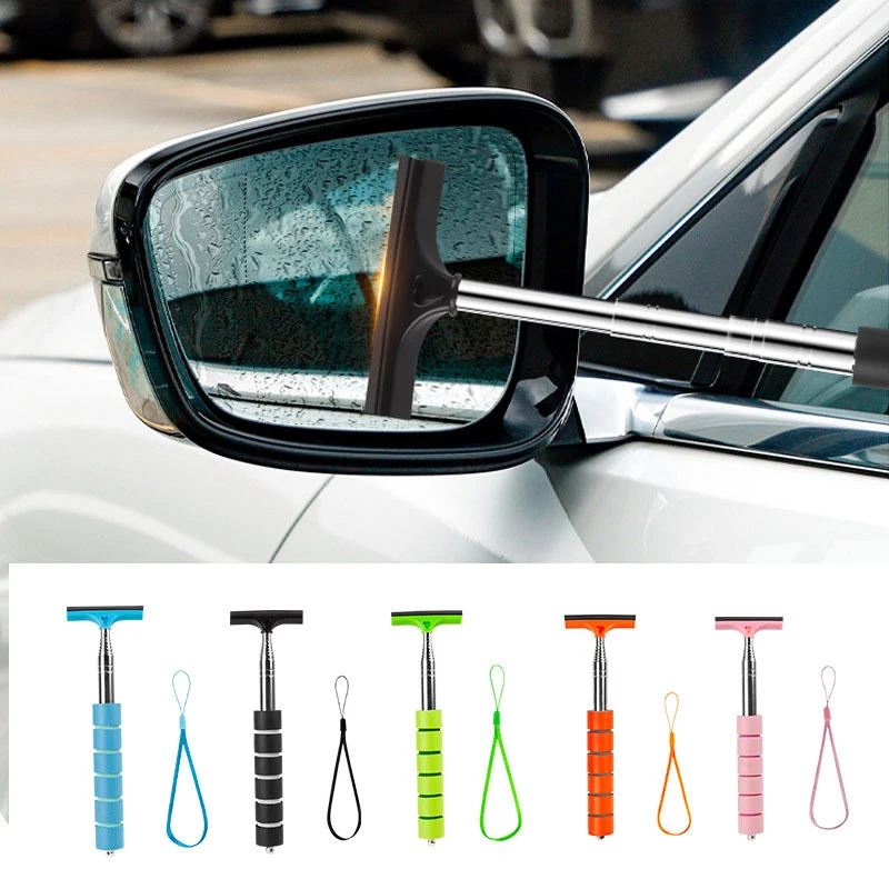 Car Telescopic Rearview Side Mirror Squeegee Glass Cleaning Tool For Window Front Windshield Rainproof Cleaning Brush Scraper