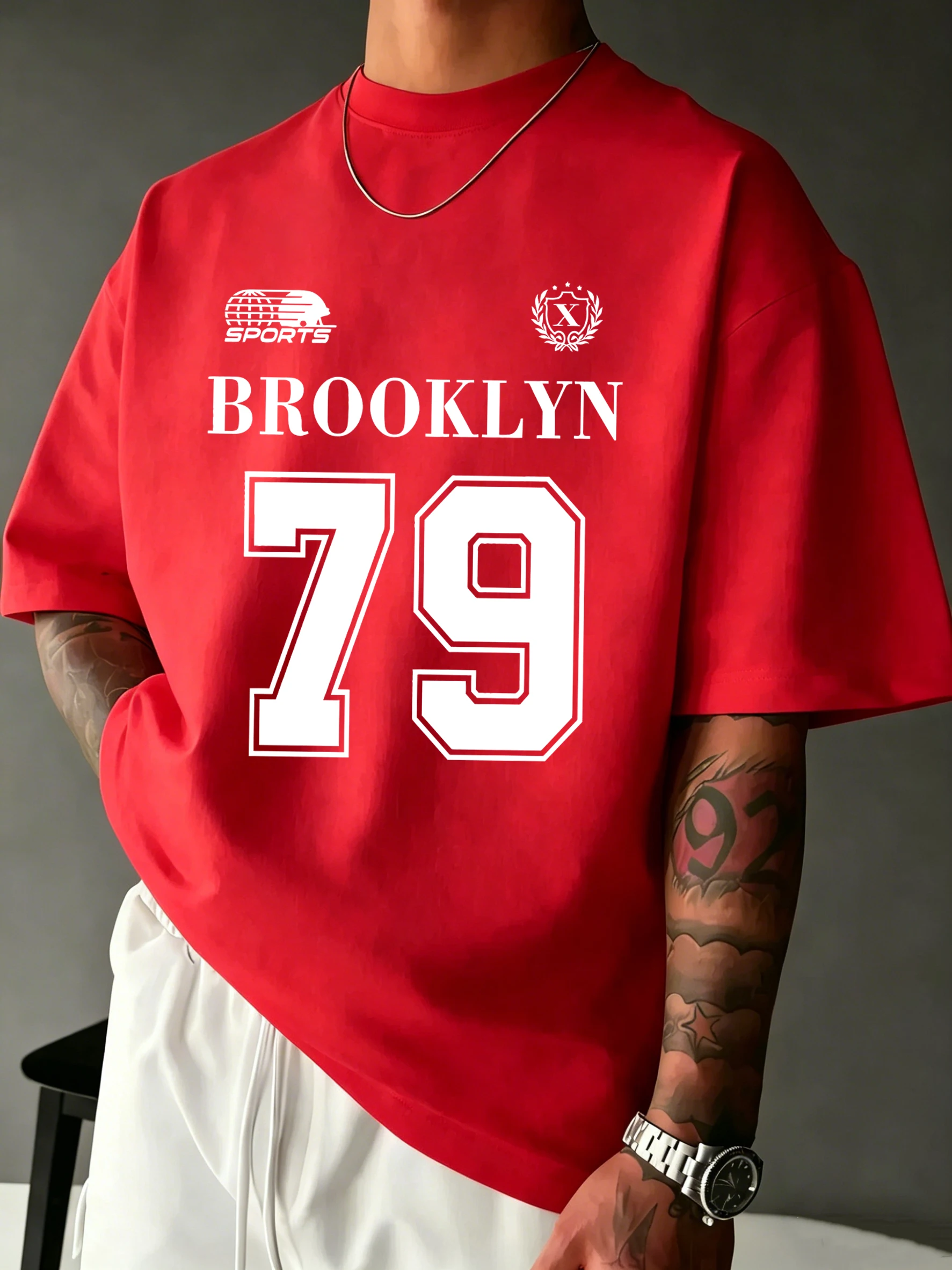 Brooklyn Number 79 Prints Soft Daily T-Shirts Herren-Baumwoll-Sommerkleidung Bequemes High-Street-T-Shirt Lockere modische Oberteile