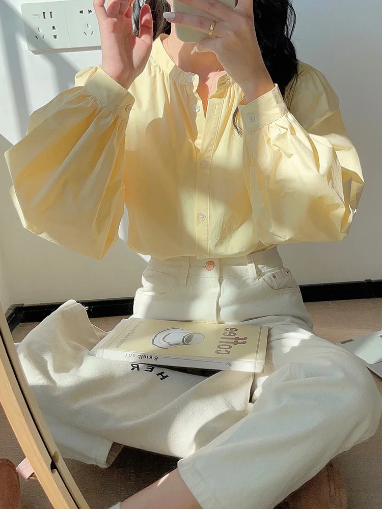 

Long Sleeve Shirts Womens Satin Button Down Tops Slim Fit Minimalist Office Retro Elegant Commuting Feminine Pleated Hem Spring