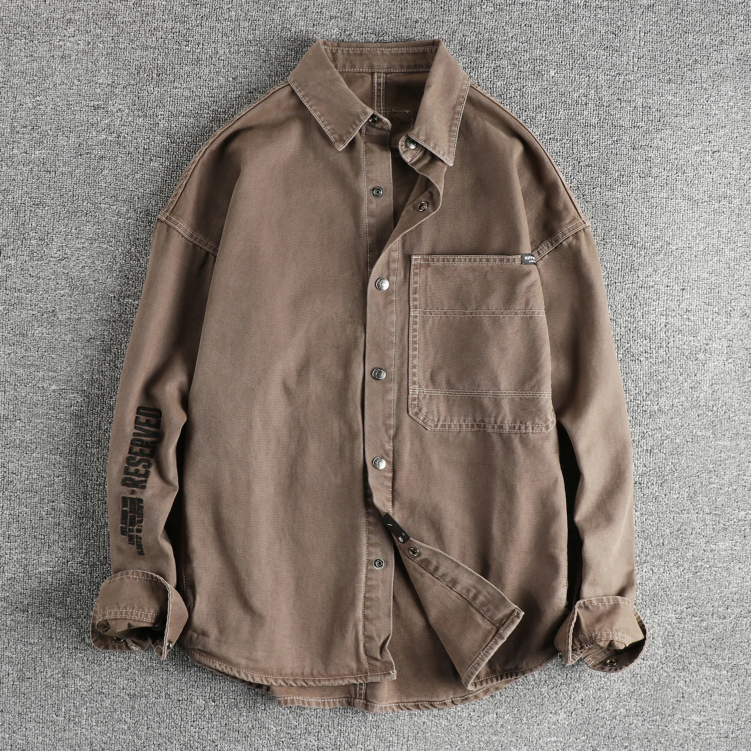 

2024 Spring and Autumn New American Retro Thick Woven Cargo Shirt Men's Simple 100% Cotton Washed Old Casual Pocket Loose Jacket