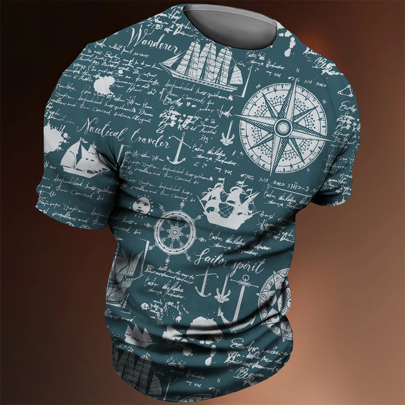 3D Nautical Print T-shirt for Men Compass Pattern Tops Round Neck Tees harajuku Cool Streetswear Cheap Fashion men's Clothing