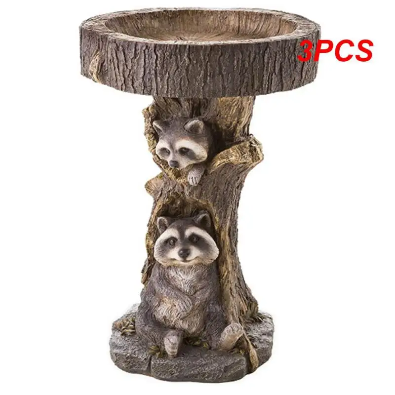 

3PCS Vibrant Colors Bird Drinking Eye-catching Raccoon Ornament Garden Decor With Bird Bath Intricate Resin Sculpture Durable