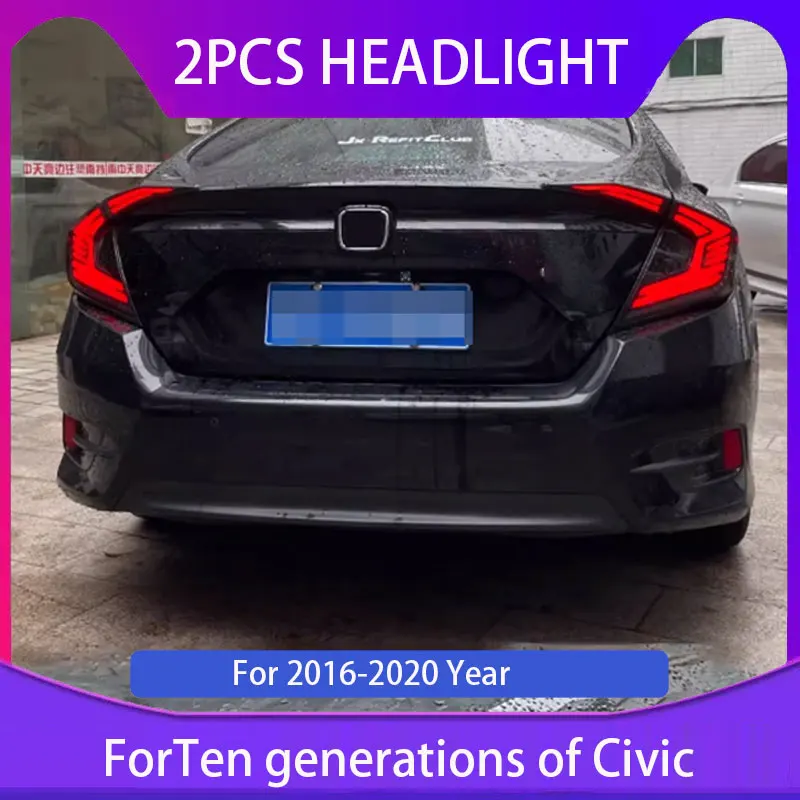 Для Honda Civic Type R 10th Hatchback 2015-2021 2 шт. светодиодный задний фонарь в сборе, тормозной, обратный, последовательный указатель поворота, автозапчасти Для Honda Civic Type R 10th Hatchback 2015-2021 2 шт. светодиодный задний фонарь в сборе, тормозной, обратный, последовательный указатель поворота, автозапчасти