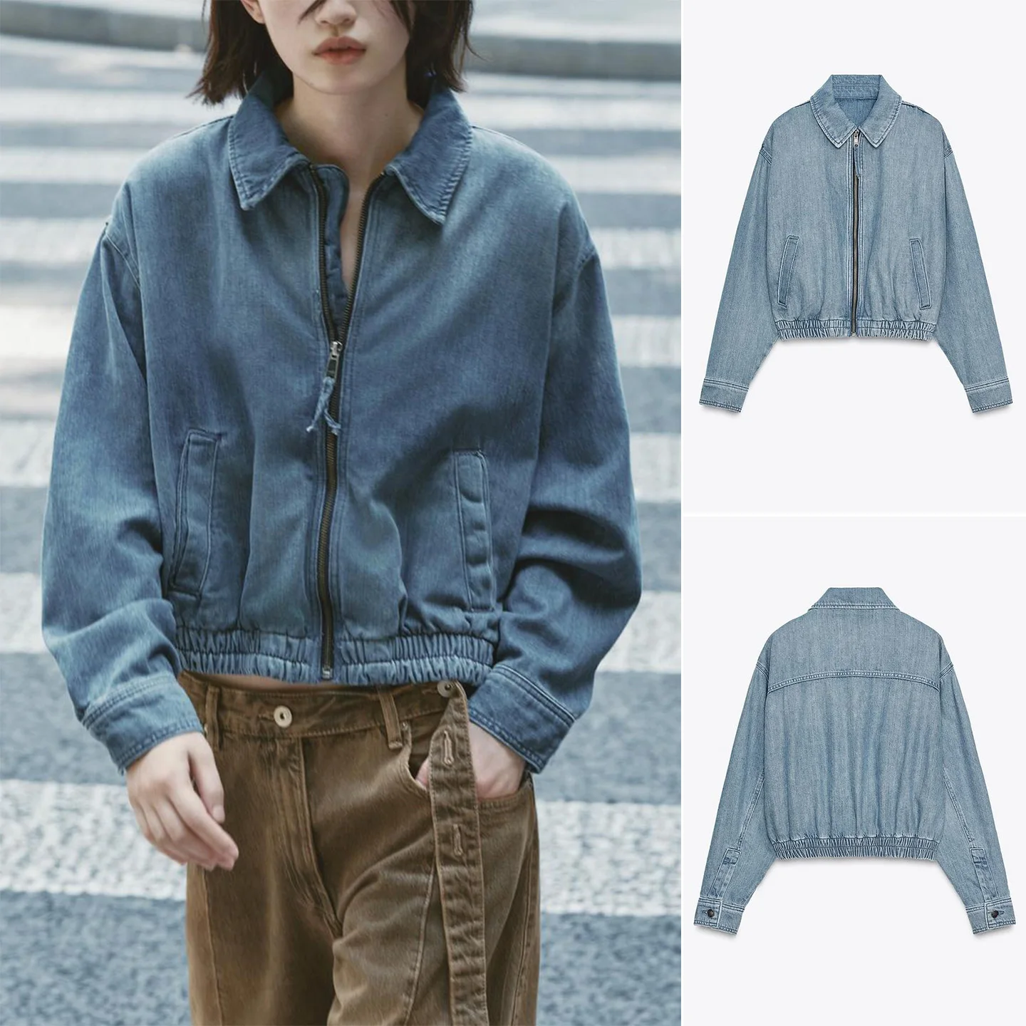 

Осенний женский модный металлический воротник с застежкой-молнией и воротником-стойкой Long Sve Denim Pilot Jaet ort Casual Sle из полиэфирного волокна