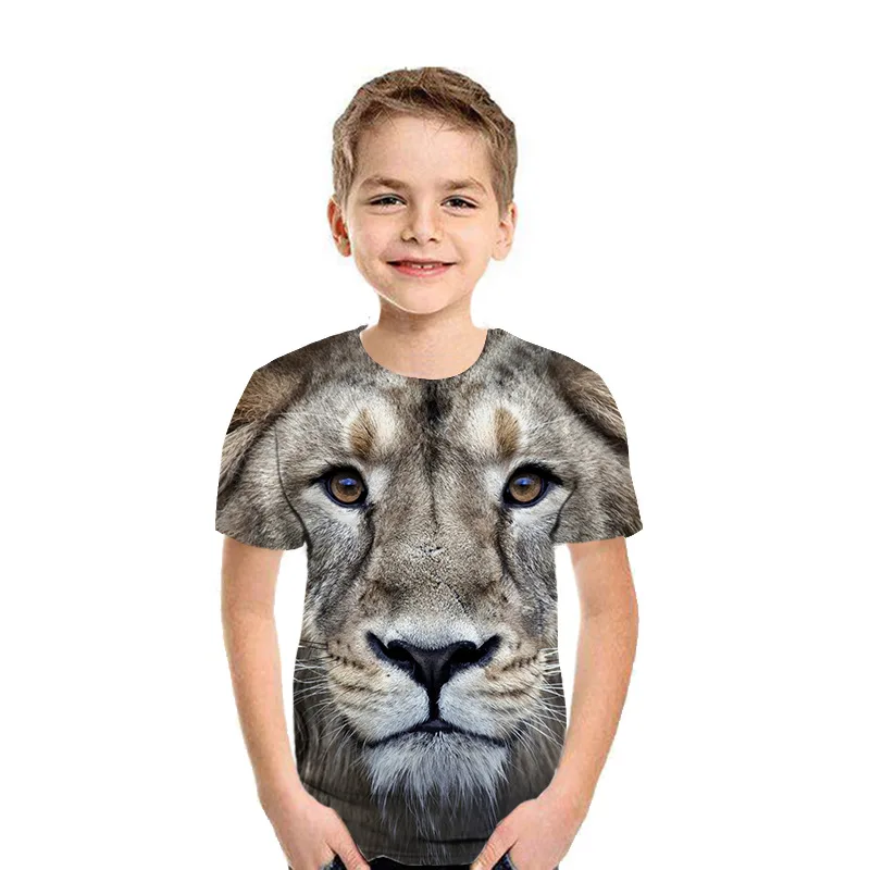 Children\'s T-Shirt Animal Lion 3D Printed Short Sleeve Tee Fashion Tops Round Neck Kids Clothes T-Shirt for a Boy Girl Clothes