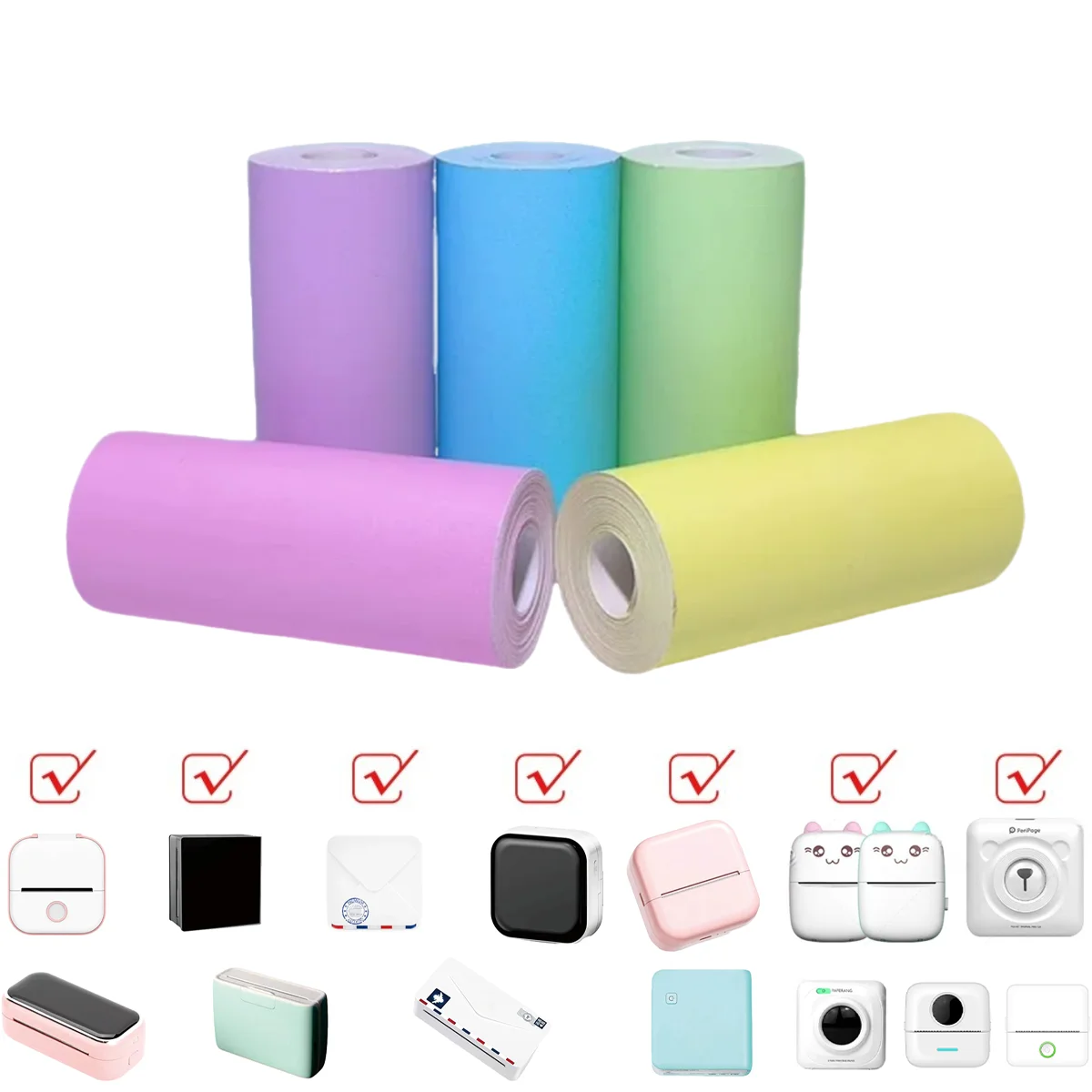 57x25mm Rainbow Thermal Paper Rolls BPA Free 7 Colors for Mini Printers/Instant Camera, School Projects/Logistics Labels