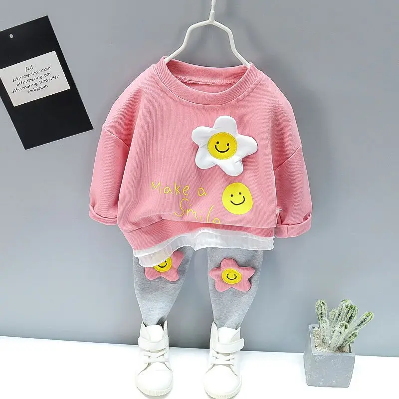 New Spring Autumn Baby Girls Clothes Suit Children Cute Floral T-Shirt Pants 2Pcs/Sets Toddler Casual Costume Kids Tracksuits