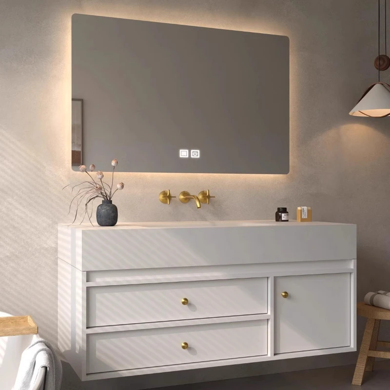 Mid-aged High-end Bathroom Cabinets Wind-blown Hot-bent Bathroom Cabinets One-piece Combination Home Furniture In Particolare