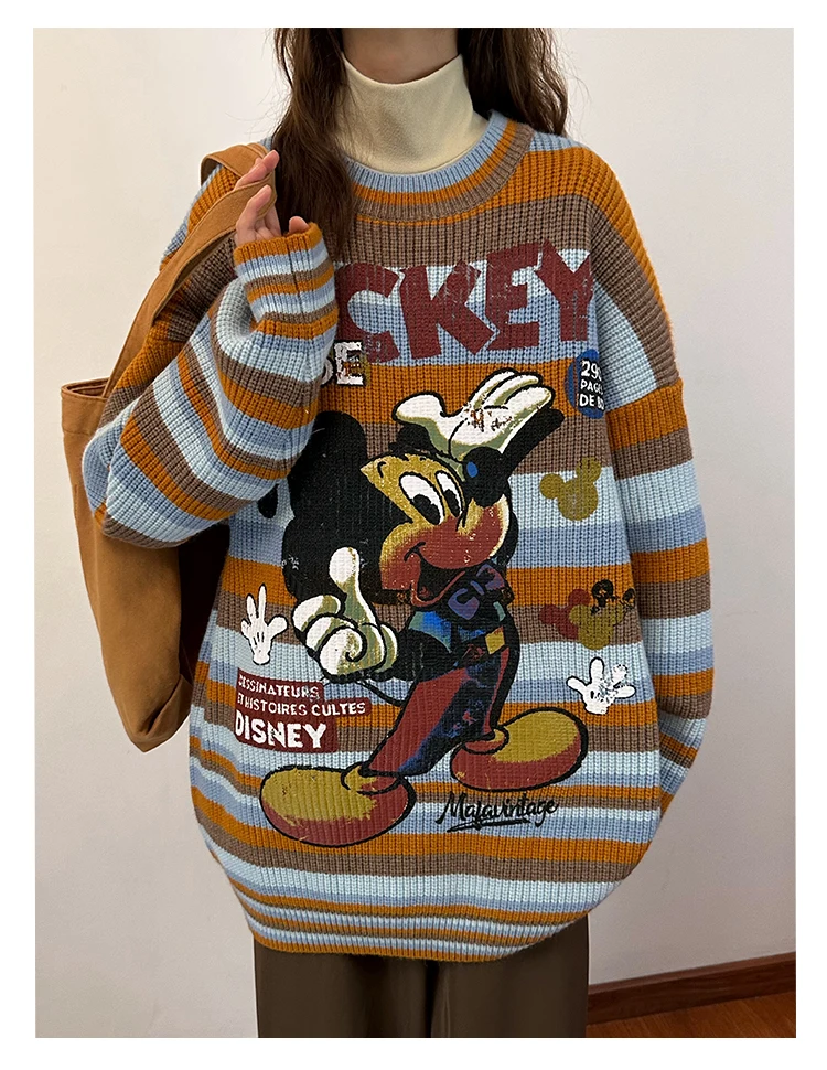 Yellow Cartoon Knitwear Women's All-Match Pullovers For Ladies Autumn And Winter New Long-sleeves Trendy Sweater Y2k Top Outwear