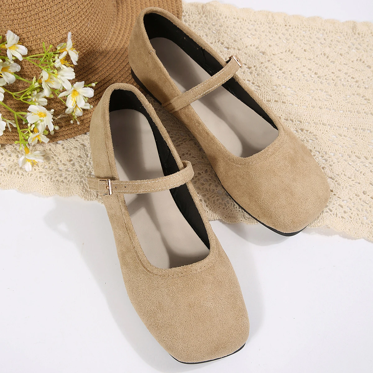 2026 New Solid Color Women Flats Shoes Velvet Mary Janes Shoes for Women Spring Autumn Casual Ballet Flats Buckle Strap Footwear