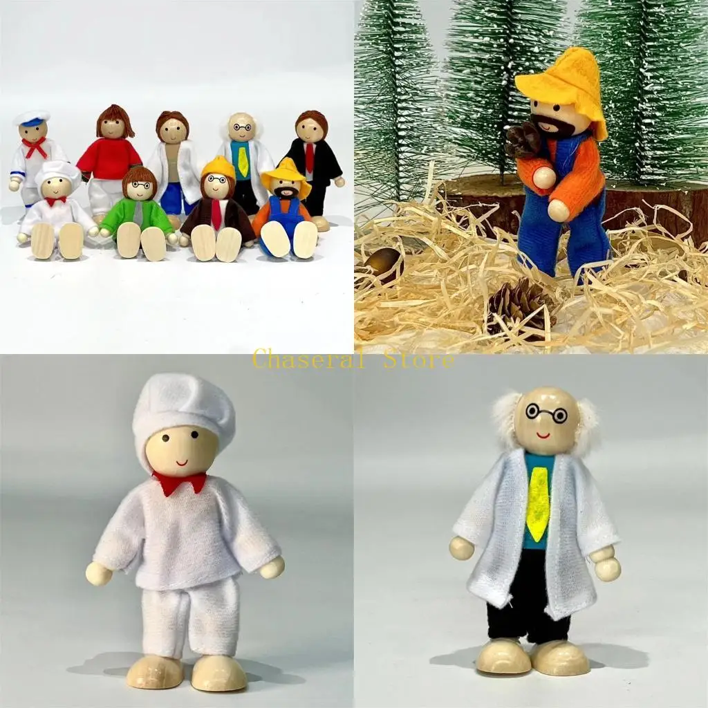 E7CE Figuras juego rol madera multigeneracional con brazos y piernas para niños