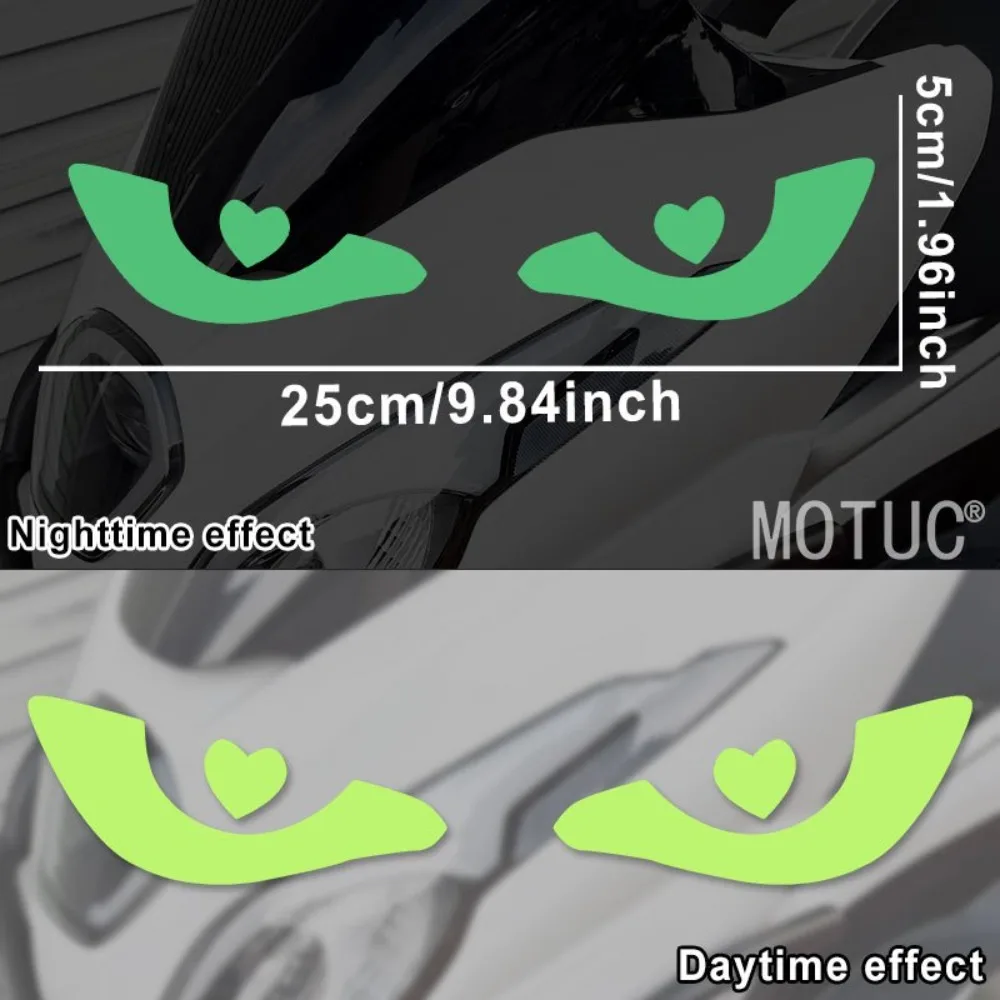 1pair Glow in Dark Heart Devil Eye Sticker Waterproof Sunproof Cartoon Decal for Motorcycle Headlight Helmet Fuel Tank Fairing