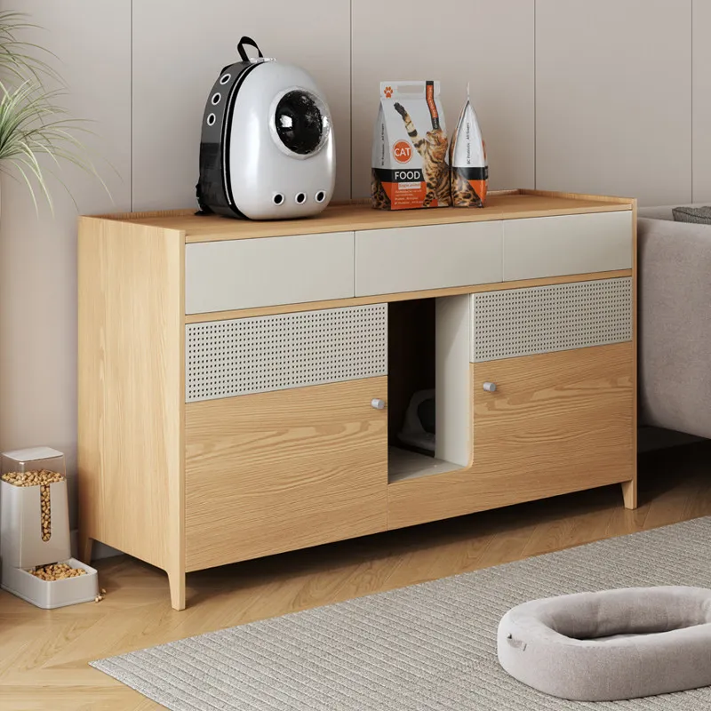 AIROW Pallas Double Cat Litter Cabinet, Oversized Semi-fully Enclosed Cat Toilet House with Storage Space