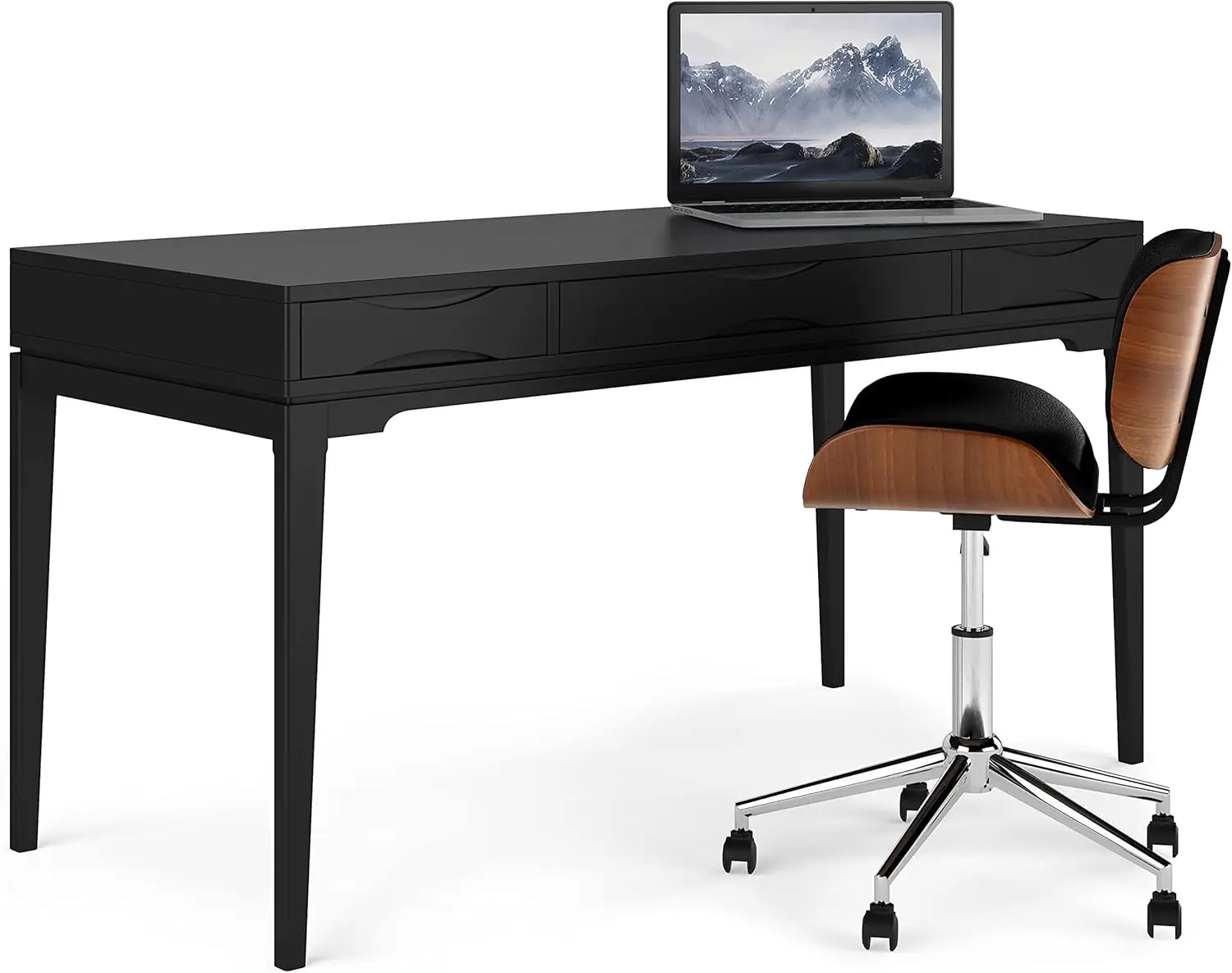 HARDWOOD Mid Century Modern 60 Inch Wide Desk in Black, For the Office Desk, Writing Table, Workstation and Study Table