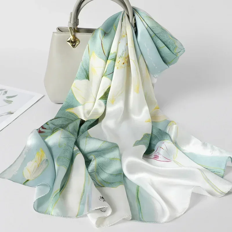 

Women Spring Autumn Long 100% Silk Scarf Shawl, Luxury Pure Silk Neck Scarf Foulard, 170*53cm