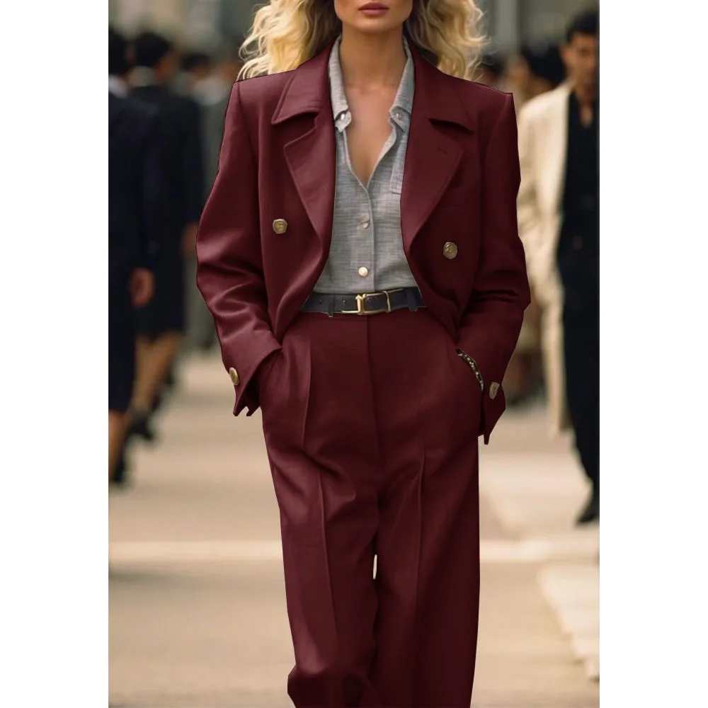 Women's Two-piece Casual Suit (jacket + Pants) Women's Elegant Two-piece Comfortable Single-breasted Work Clothes Women's Pants