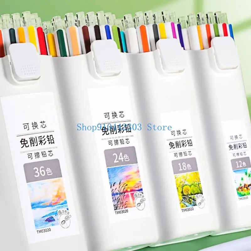 L4MD قلم رصاص ملون قابل لإعادة الملء بدون شحذ مللي متر قلم رصاص ملون قابل للسحب للأطفال مشروع تلوين الرسم