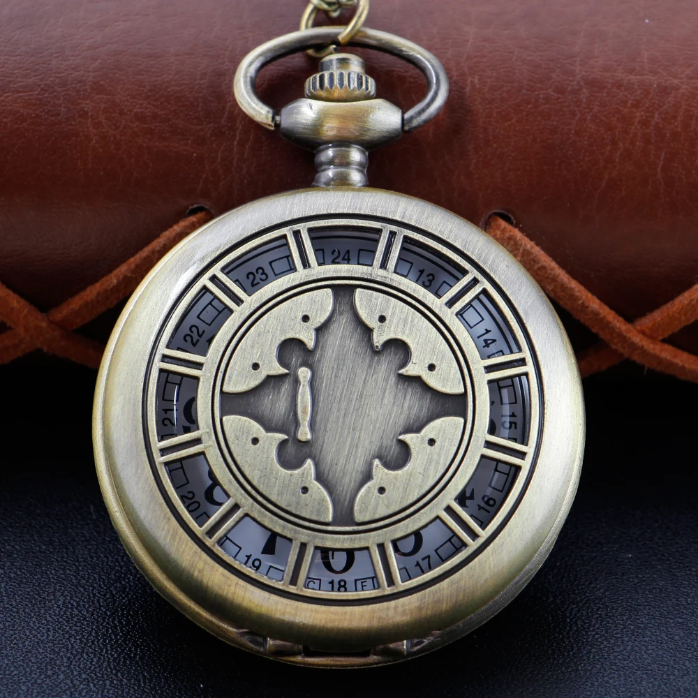 Digital Display 3D Hollow Engraving Steampunk Quartz Pocket Watch Exquisite Retro with Chain Necklace Pendant Jewelry Clock Gift