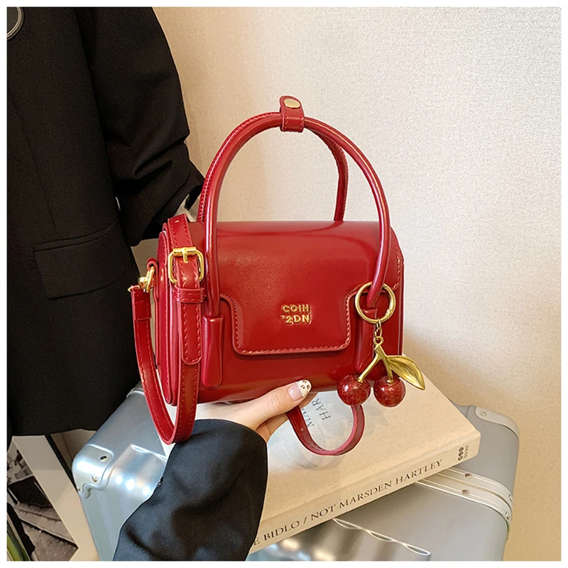 

Сумочка винно-красного цвета, текстурированная кожаная темпераментная сумка на плечо, модная женская маленькая квадратная сумка, 2022, высококачественная сумка через плечо